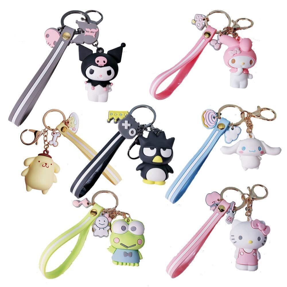 8889 7pcs Novelty Keychain Sets Kawaii Anime Cartoon Figure Pendant Key